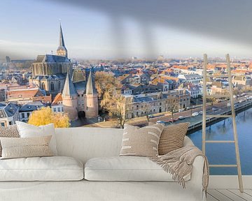 Zicht op de stad Kampen met de Bovenkerk en de Koornmarktspoort van Sjoerd van der Wal Fotografie