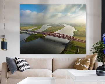 Hanzeboog train bridge over the river IJssel from above by Sjoerd van der Wal Photography