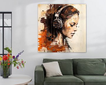 Schilderij Music is Magic - Schilderij Muziek kunst - Modern abstract Portret Industrial Style van ARTEO Schilderijen