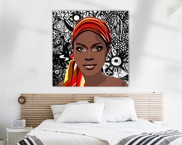 Portret van een Afrikaanse vrouw op zwart/witte achtergrond