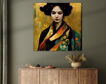 Geisha naar Klimt 1 van DNH Artful Living