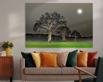 Paysage avec chênes et pleine lune sur Corinne Welp