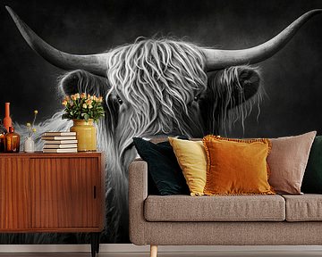 Scottish highlander with dark back by Digitale Schilderijen