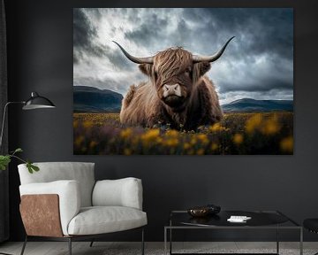 Schotse Hooglander licht in een mooi landschap van Digitale Schilderijen