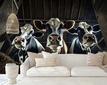 Koeien in de stal van een boerderij van Digitale Schilderijen