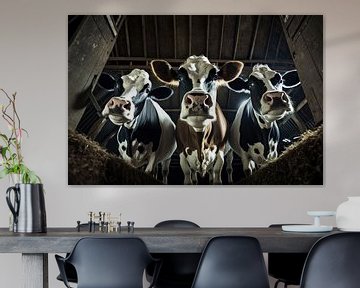 Kühe im Stall eines Bauernhofs von Digitale Schilderijen