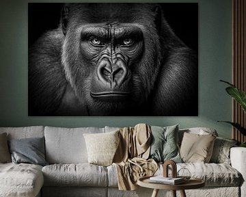 Monkey portrait in black and white by Digitale Schilderijen