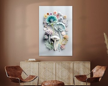 Collage de champignons et de fleurs | Art 1 sur Digitale Schilderijen