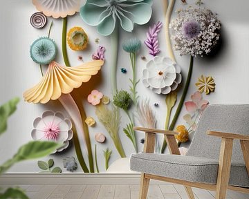 Pilze und Blumen Collage | Art 2 von Digitale Schilderijen