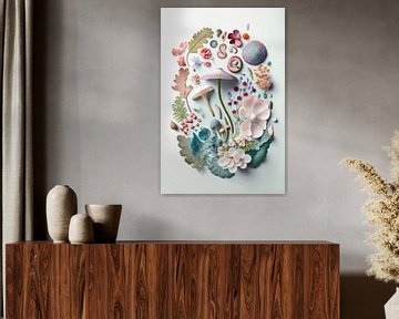 Pilze und Blumen Collage | Art 3 von Digitale Schilderijen