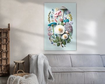 Paddenstoelen en bloemen collage | Art 4 van Digitale Schilderijen