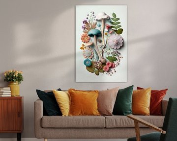 Pilze und Blumen Collage | Art 6 von Digitale Schilderijen