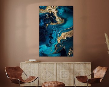 Marble gold blue black 1 by Digitale Schilderijen