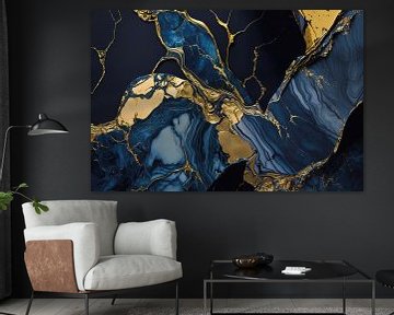 Marble gold blue black 2 by Digitale Schilderijen