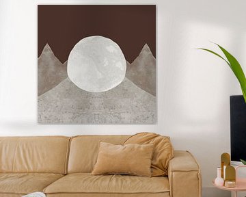 Moon and mountains in earth colours by Mad Dog Art
