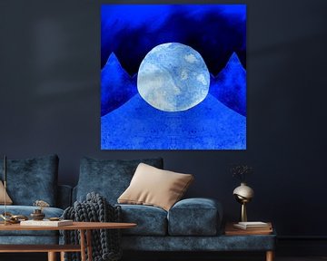 Moon and Blue Mountains by Mad Dog Art