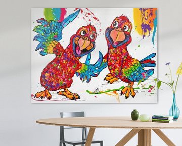 Vrolijke papegaaien van Happy Paintings