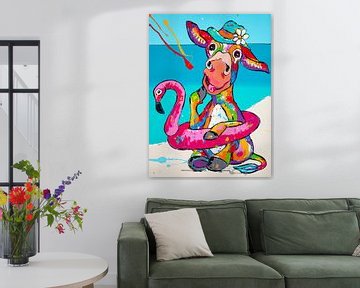 Ondeugende  ezel met zwemband van Happy Paintings
