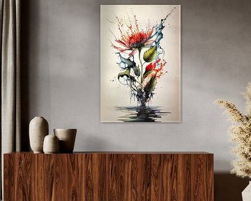 Fleur prise dans l'eau avec de la peinture acrylique. sur Harry Stok