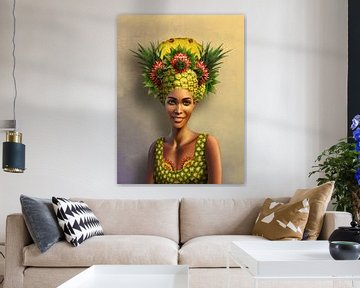 Karibische Frau mit Ananas als surreales Portrait