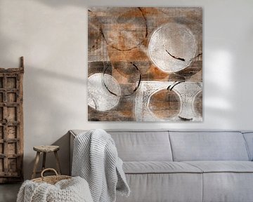 Modern abstract shapes and lines in earth tints. Rusty brown and white circles. by Dina Dankers