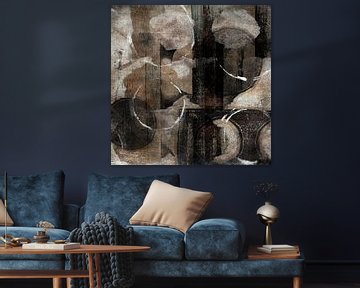 Modern abstract shapes and lines in black, dark brown and white. by Dina Dankers