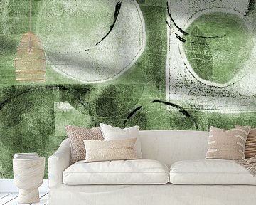Modern abstract organic shapes and lines in green colors