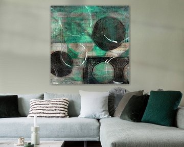 Modern abstract organic shapes and lines in green, brown and black by Dina Dankers