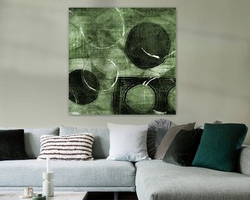 Moderne abstracte organische vormen en lijnen in groen en zwart van Dina Dankers