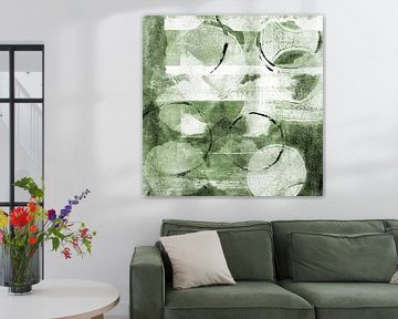Modern abstract organic shapes and lines in white and green colors by Dina Dankers