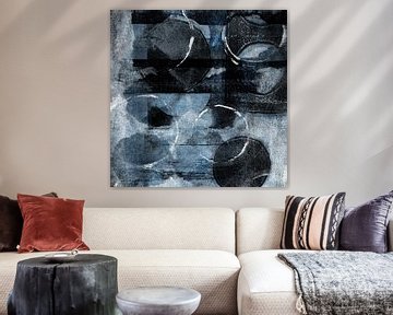 Moderne abstracte organische vormen en lijnen in zwart en blauw van Dina Dankers