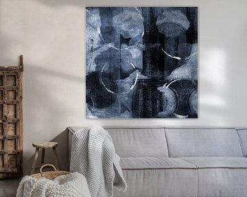Modern abstract organic shapes and lines in blue, black and white colors by Dina Dankers