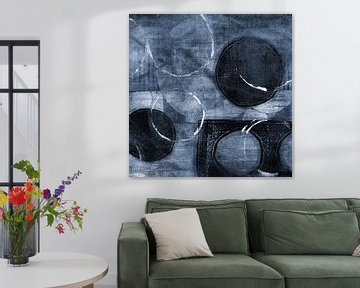 Modern abstract organic shapes and lines in blue by Dina Dankers