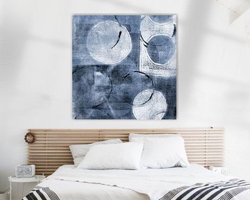 Modern abstract organic shapes and lines in blue by Dina Dankers