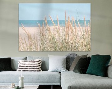 Soft neutrals in beige and navy blue. Waving dune grass nature photography by Christa Stroo fotografie