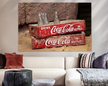 Vintage Cola crates with coca cola bottles. by Janny Beimers