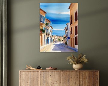 Spaans stadje, marine blauw, zonlicht van Jan Bechtum