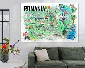 Romania Illustrated Travel Map with Roads and Tourist Highlights