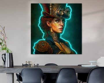 Steampunk dame met rood haar van Digital Art Nederland