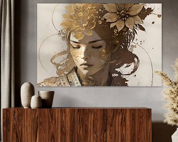 De gouden vrouw met de bloemen in haar haar van ButterflyPix