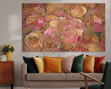 Pink Roses Gustav Klimt style van Niek Traas
