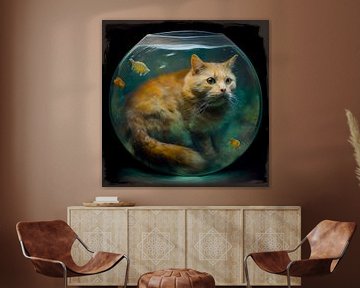 Eine Katze und ein Fischglas von Jan Bechtum