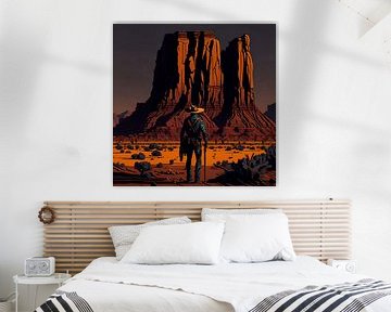 Cowboy in Monument Valley bij zonsondergang van Jan Bechtum