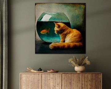 Katze und Fischglas von Jan Bechtum