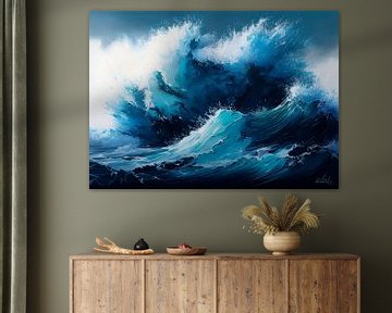 The Raging Sea - Abstract Painting - Navy Blue by AiArtLand