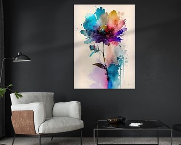 Kleurrijke Bloem - Aquarel Schilderij - Abstract van AiArtLand