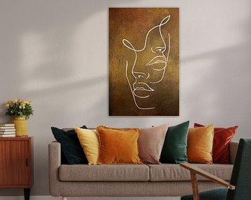 Fine line Art-Together-Goud-Wit-Bruin-Koper-Figuur-Natuurtinten-Vrouw van Schilderij op Maat XL