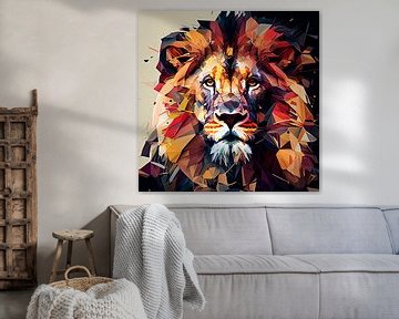 Portret van leeuw van voren in abstracte stijl van Harvey Hicks