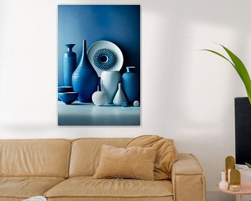 Still life with Vases in Shades of Blue and White by Maarten Knops