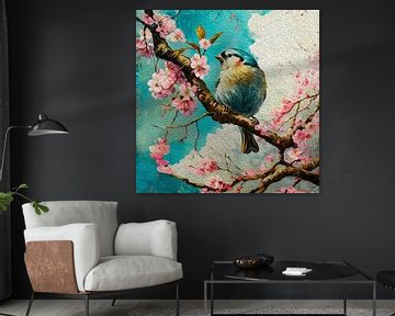 Japanese blossom with Goldfinch by DNH Artful Living